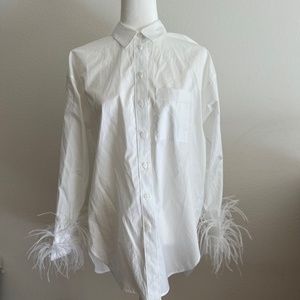 J. Crew Feather Trim Top White